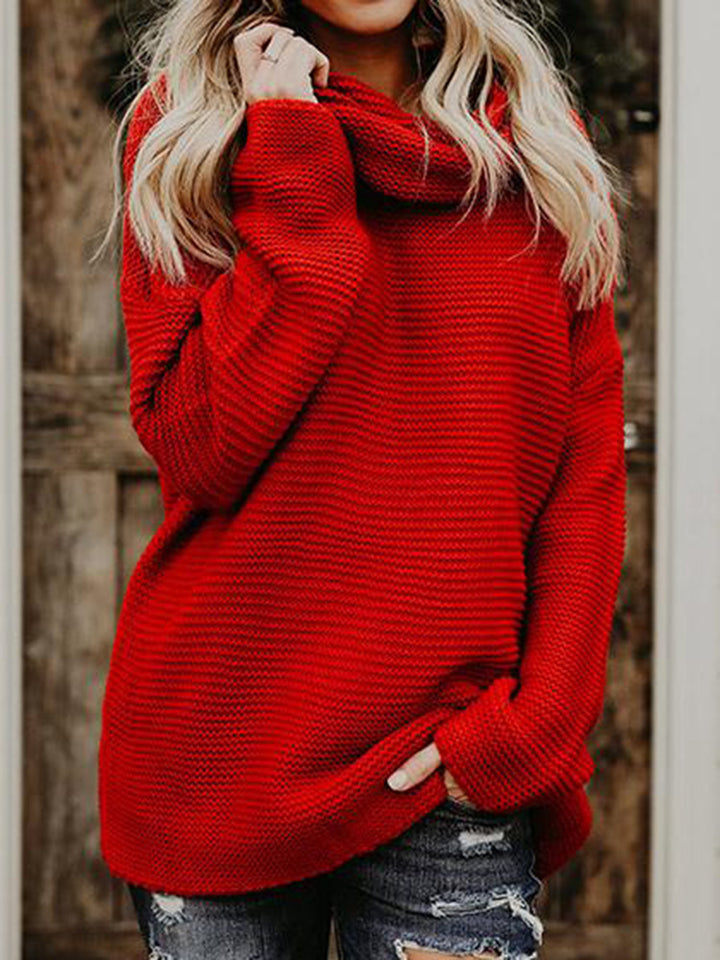 Damen Strickpullover mit hohem Kragen aus weichem Material Drune