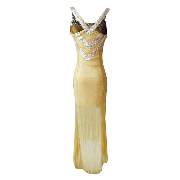 Damen Glitzerndes Abendkleid mit raffiniertem V-Ausschnitt und schwingendem Saum Drune