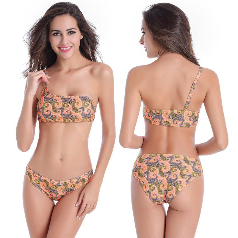 Damen One-Shoulder-Bikini mit floralem Design Drune