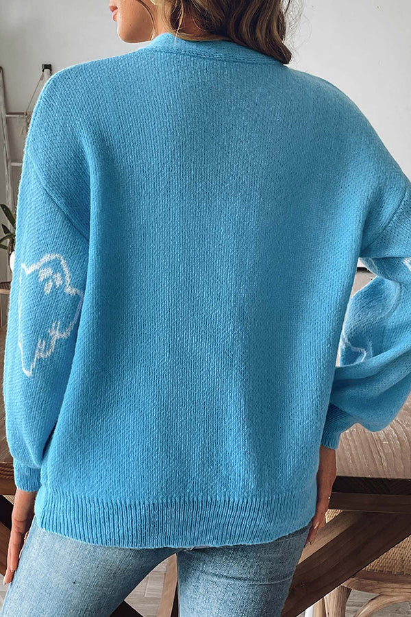 Drune | Cozy Halloween ghost knit sweater with button placket