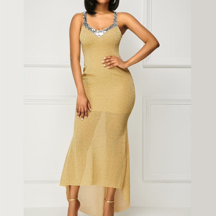 Damen Glitzerndes Abendkleid mit raffiniertem V-Ausschnitt und schwingendem Saum Drune