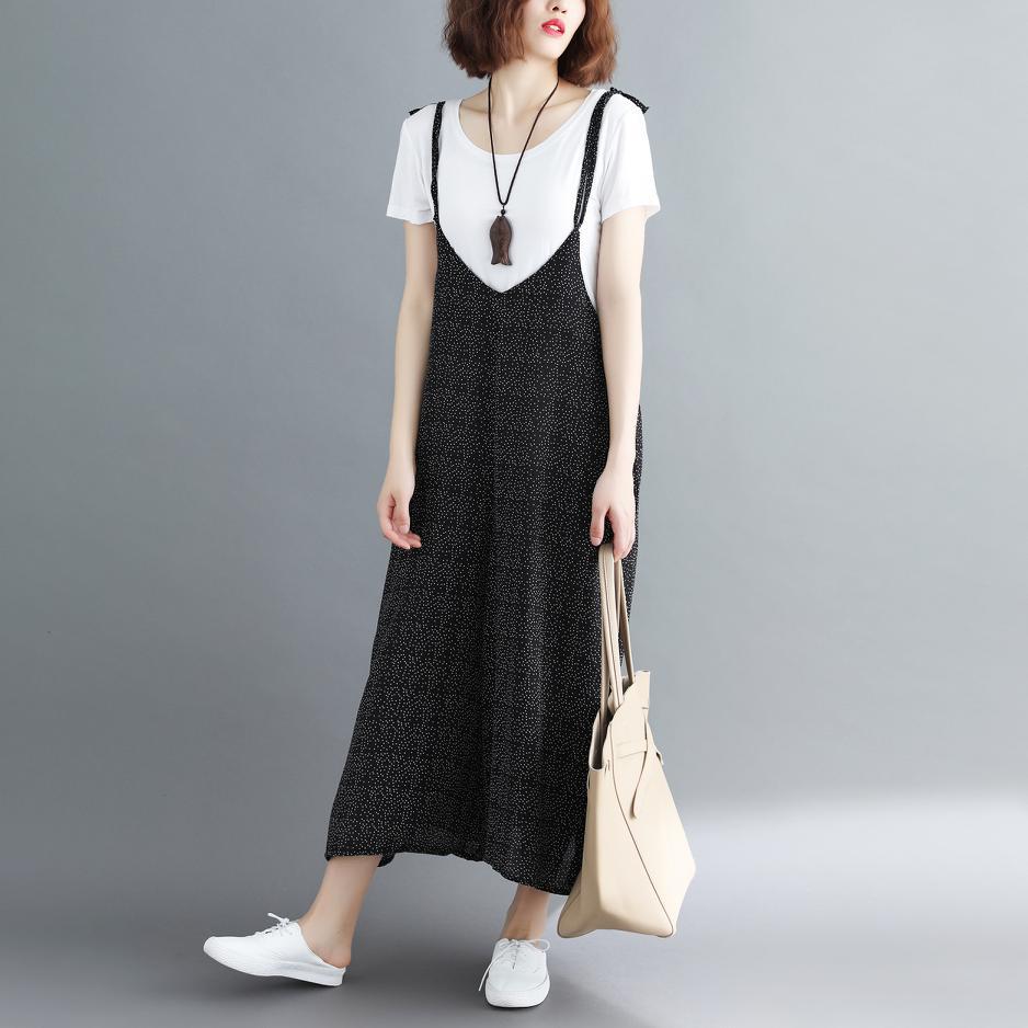 Damen lässiger Maxikleid mit tiefem V-Ausschnitt und dekorativen Spaghetti-Trägern Drune