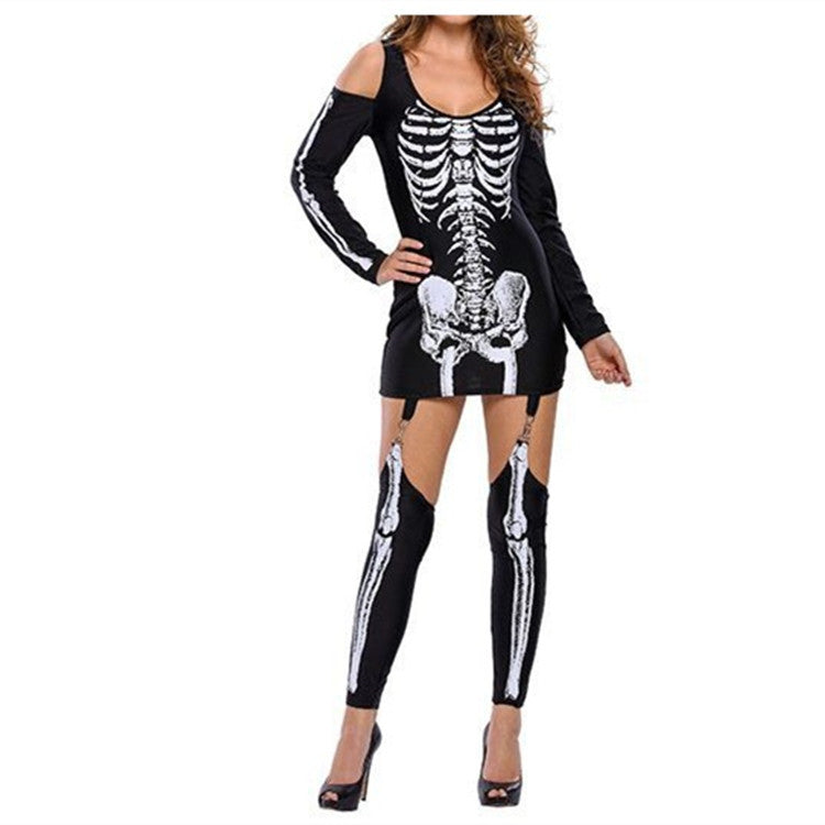 Damen Skelett-Minikleid mit schulterfreiem Cut-Out, figurbetontem Stretch-Jersey und abnehmbaren Strumpfhaltern Drune