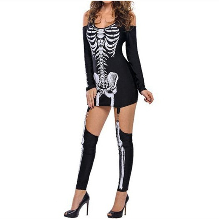 Damen Skelett-Minikleid mit schulterfreiem Cut-Out, figurbetontem Stretch-Jersey und abnehmbaren Strumpfhaltern Drune