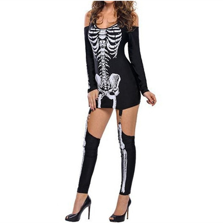 Damen Skelett-Minikleid mit schulterfreiem Cut-Out, figurbetontem Stretch-Jersey und abnehmbaren Strumpfhaltern Drune