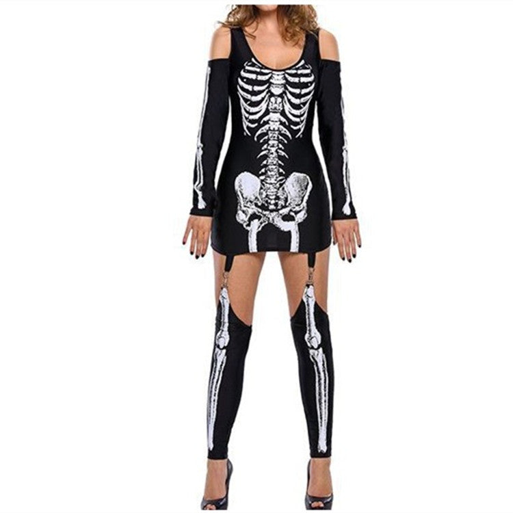 Damen Skelett-Minikleid mit schulterfreiem Cut-Out, figurbetontem Stretch-Jersey und abnehmbaren Strumpfhaltern Drune