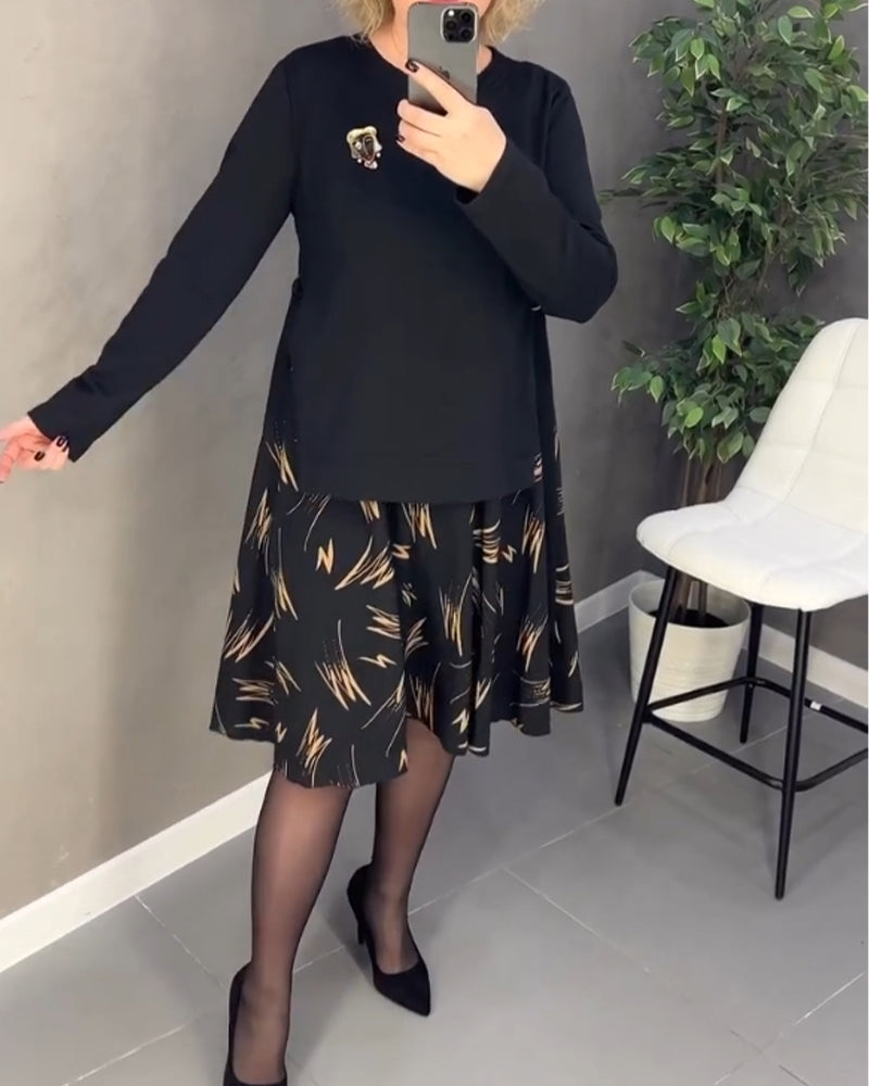 Drune | Printkleid mit Lockerem Schnitt und Rundhalsausschnitt