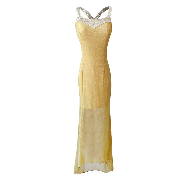 Damen Glitzerndes Abendkleid mit raffiniertem V-Ausschnitt und schwingendem Saum Drune
