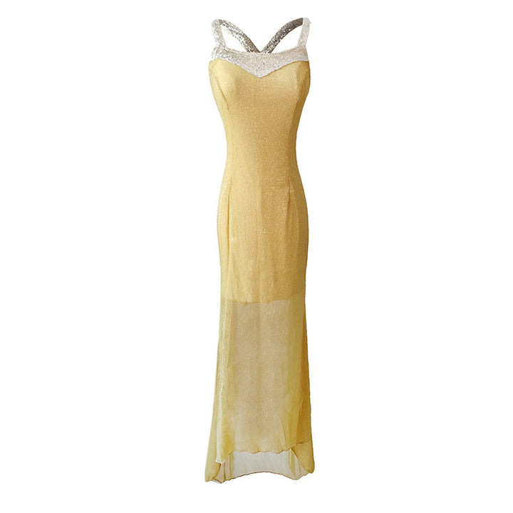 Damen Glitzerndes Abendkleid mit raffiniertem V-Ausschnitt und schwingendem Saum Drune