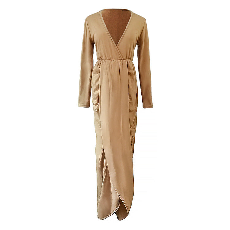 Damen Maxikleid mit elegantem Wickel-Design und tiefem V-Ausschnitt Drune