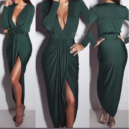 Damen Maxikleid mit elegantem Wickel-Design und tiefem V-Ausschnitt Drune