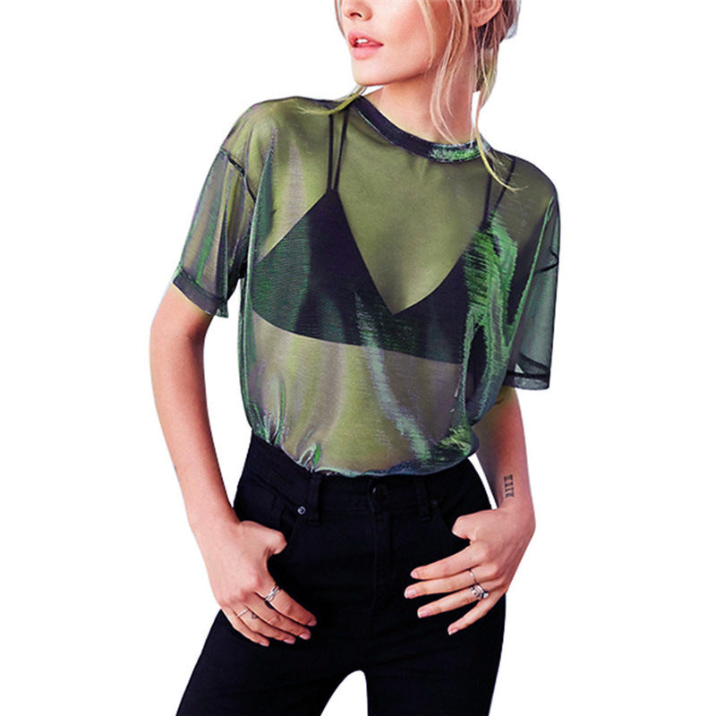 Damen Transparentes T-Shirt mit extravaganten Farbverlauf-Design Drune