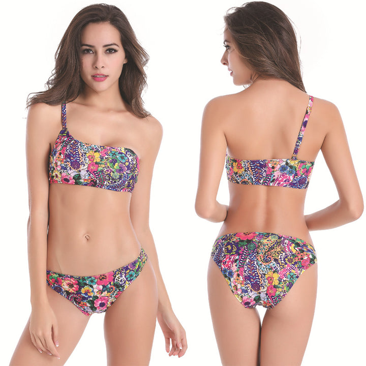 Damen One-Shoulder-Bikini mit floralem Design Drune