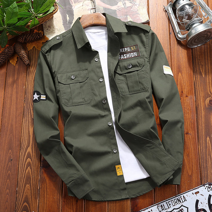 Herren Utility-Fieldhemd mit Brustpattentaschen und aufrollbaren Ärmeln Drune