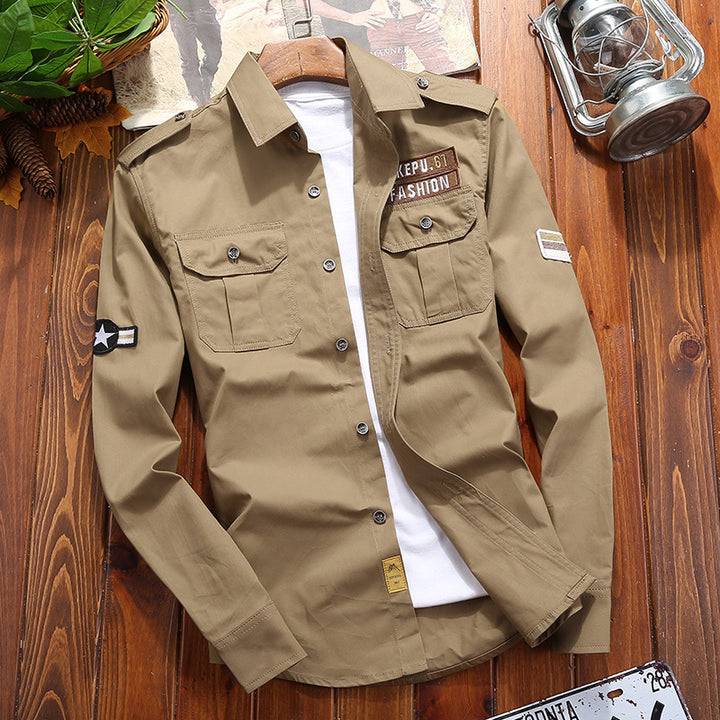 Herren Utility-Fieldhemd mit Brustpattentaschen und aufrollbaren Ärmeln Drune