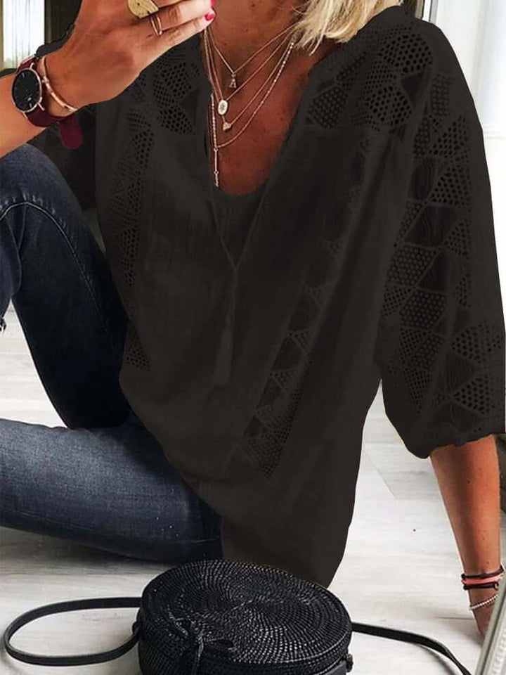 Drune | Eleganz U-Ausschnitt Spitzenbluse für Damen - Schick und Komfortabel