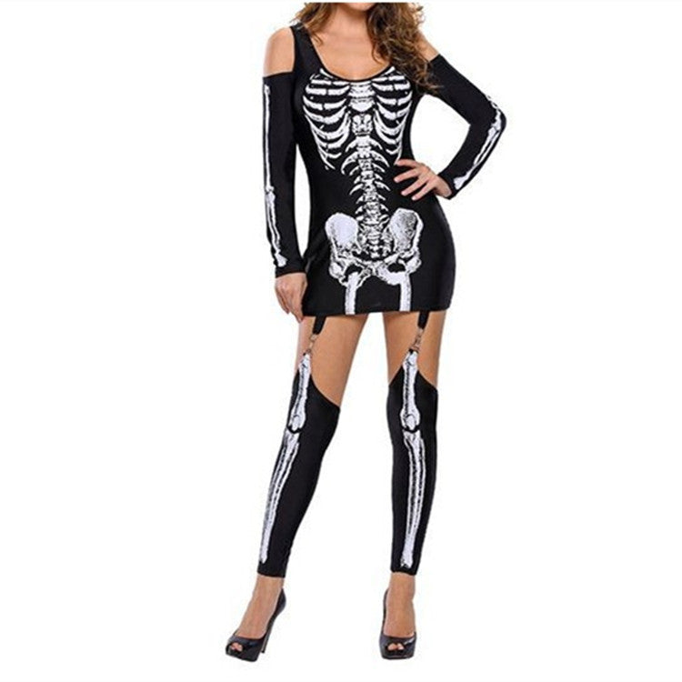 Damen Skelett-Minikleid mit schulterfreiem Cut-Out, figurbetontem Stretch-Jersey und abnehmbaren Strumpfhaltern Drune