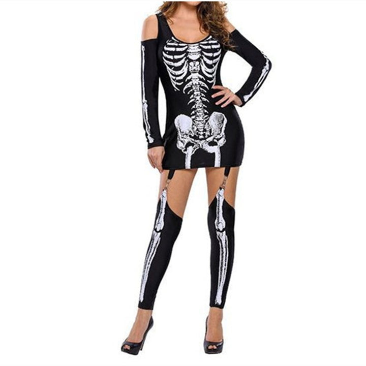 Damen Skelett-Minikleid mit schulterfreiem Cut-Out, figurbetontem Stretch-Jersey und abnehmbaren Strumpfhaltern Drune