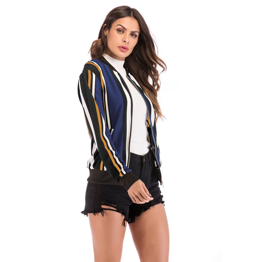 Damen Bedruckte Bomberjacke mit Kranich‑Motiv, Reißverschluss & Rippbündchen Drune