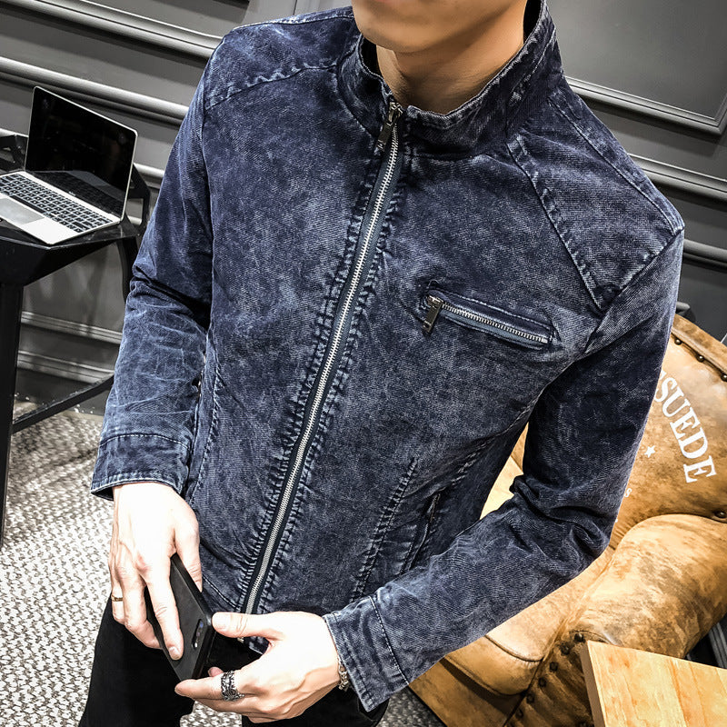Herren Vintage-Optik Kurzjacke aus gewaschenem Baumwollmix mit Stehkragen und Zip-Brusttasche Drune