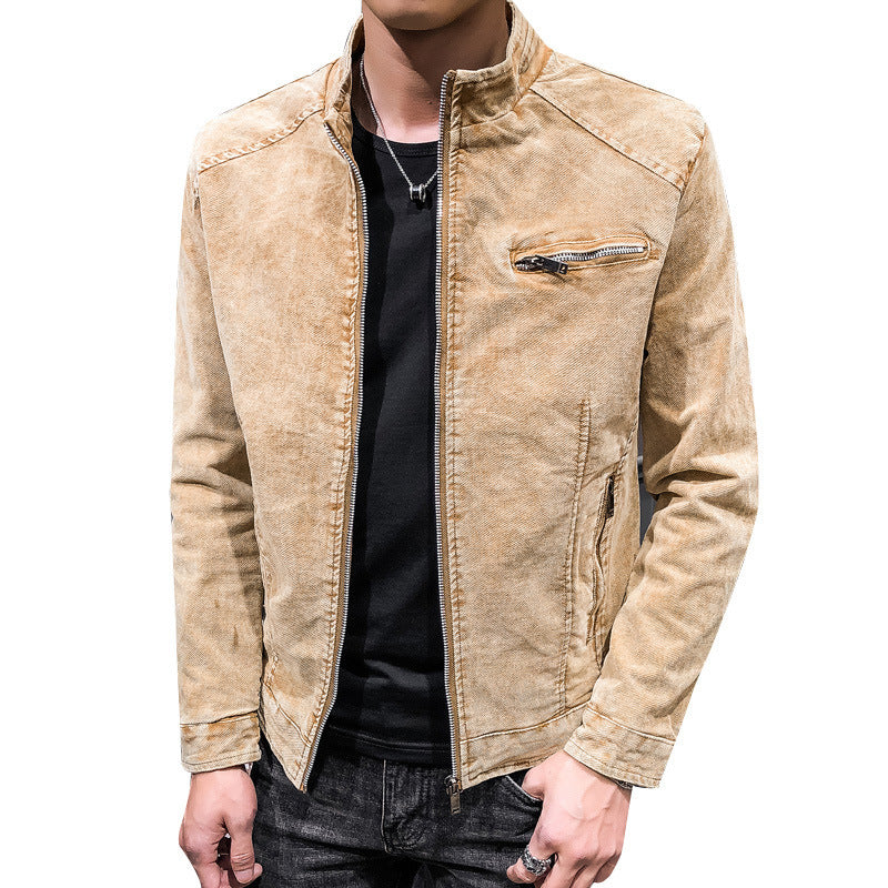 Herren Vintage-Optik Kurzjacke aus gewaschenem Baumwollmix mit Stehkragen und Zip-Brusttasche Drune