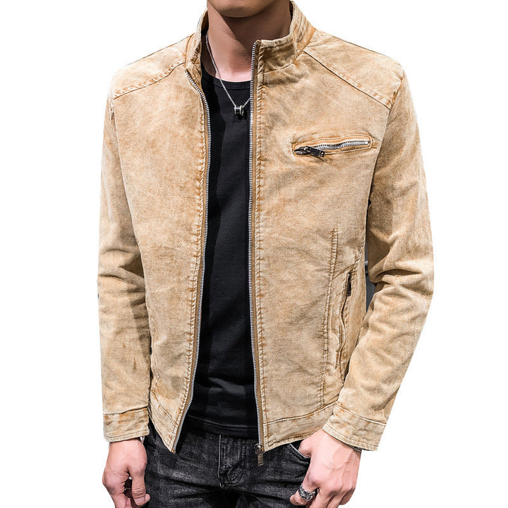 Herren Vintage-Optik Kurzjacke aus gewaschenem Baumwollmix mit Stehkragen und Zip-Brusttasche Drune