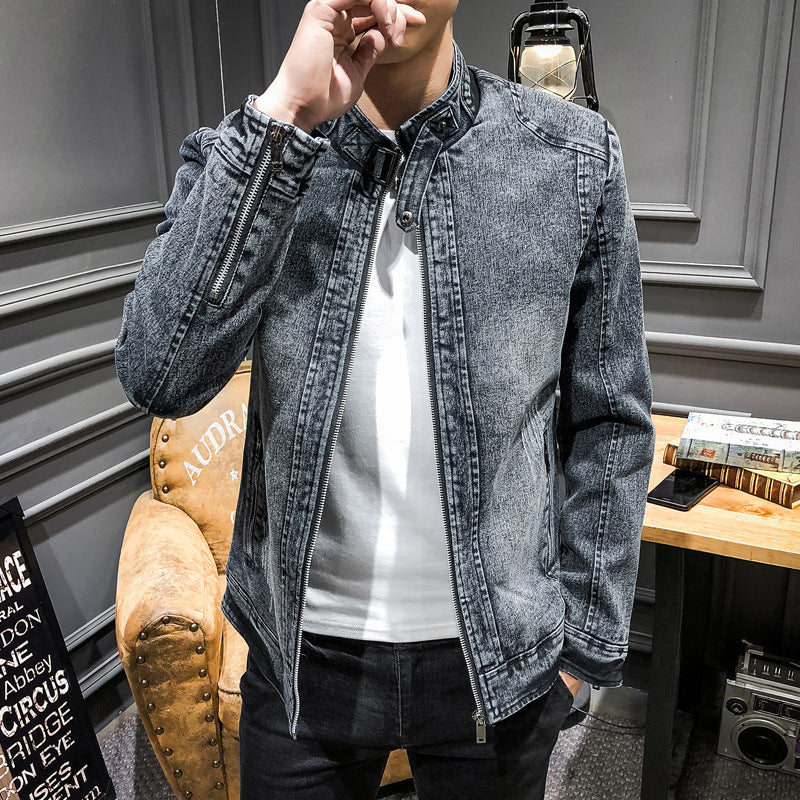 Herren Slim‑Fit Jeansjacke mit Stehkragen und Vintage‑Waschung Drune