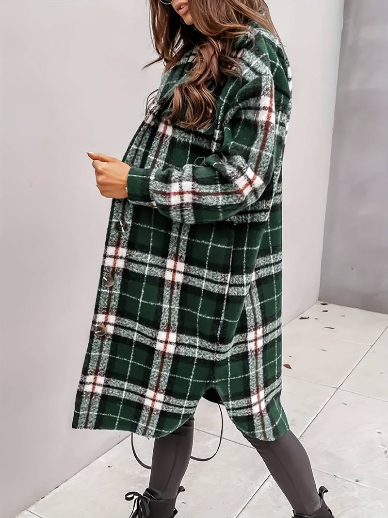 Drune | Warme Damen Karomuster Wolljacke mit Knöpfen