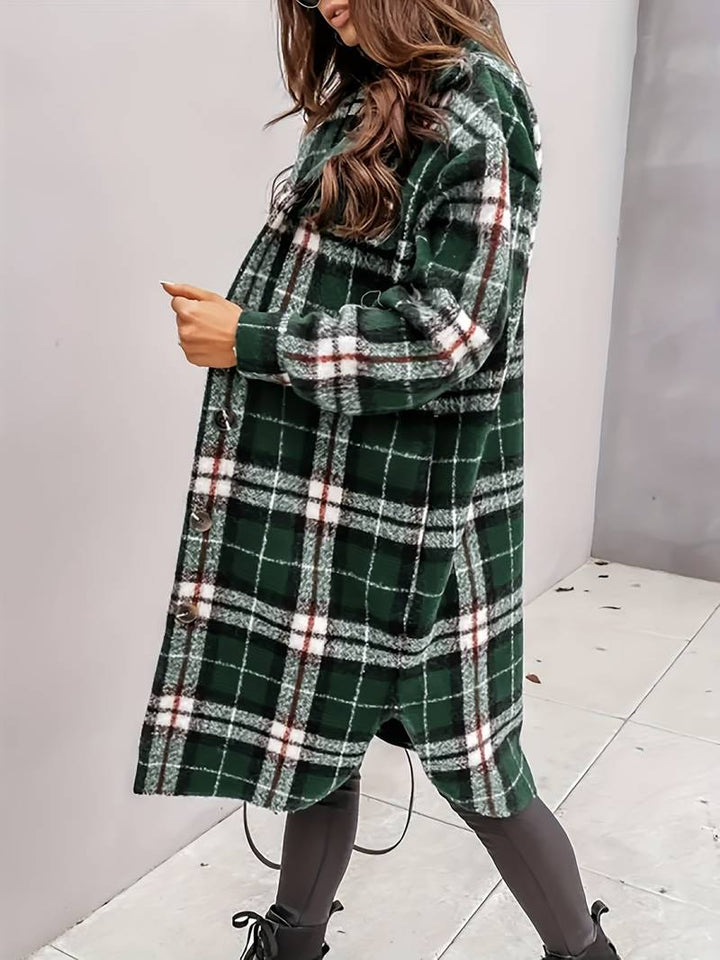 Drune | Warme Damen Karomuster Wolljacke mit Knöpfen