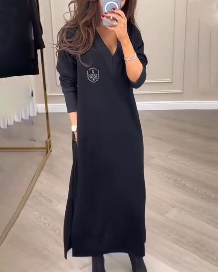 Drune | Kleid mit Seitenschlitz mit V-Ausschnitt