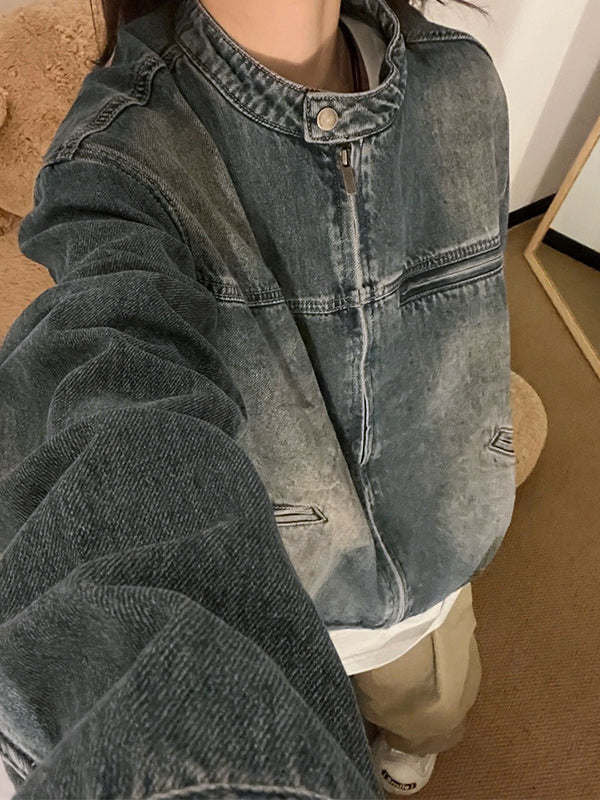 Drune | blau verwitterte Jacke mit Reißverschluss
