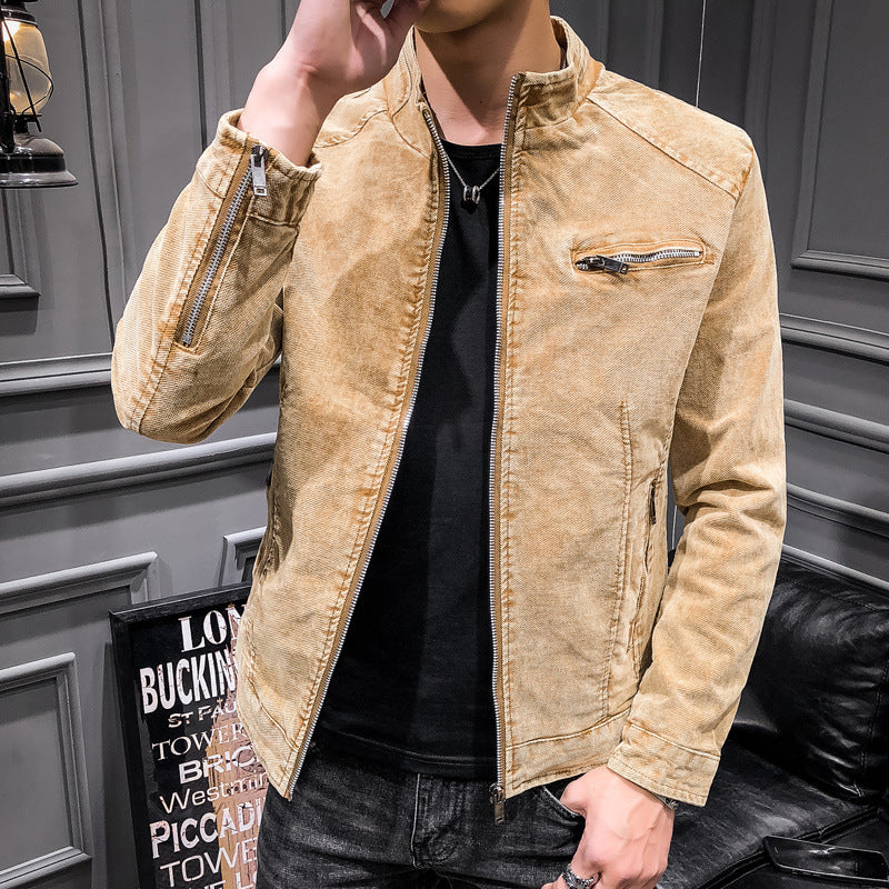 Herren Vintage-Optik Kurzjacke aus gewaschenem Baumwollmix mit Stehkragen und Zip-Brusttasche Drune