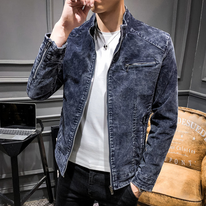 Herren Vintage-Optik Kurzjacke aus gewaschenem Baumwollmix mit Stehkragen und Zip-Brusttasche Drune