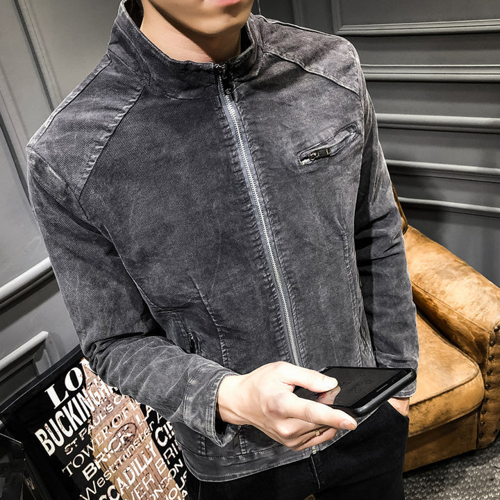 Herren Vintage-Optik Kurzjacke aus gewaschenem Baumwollmix mit Stehkragen und Zip-Brusttasche Drune
