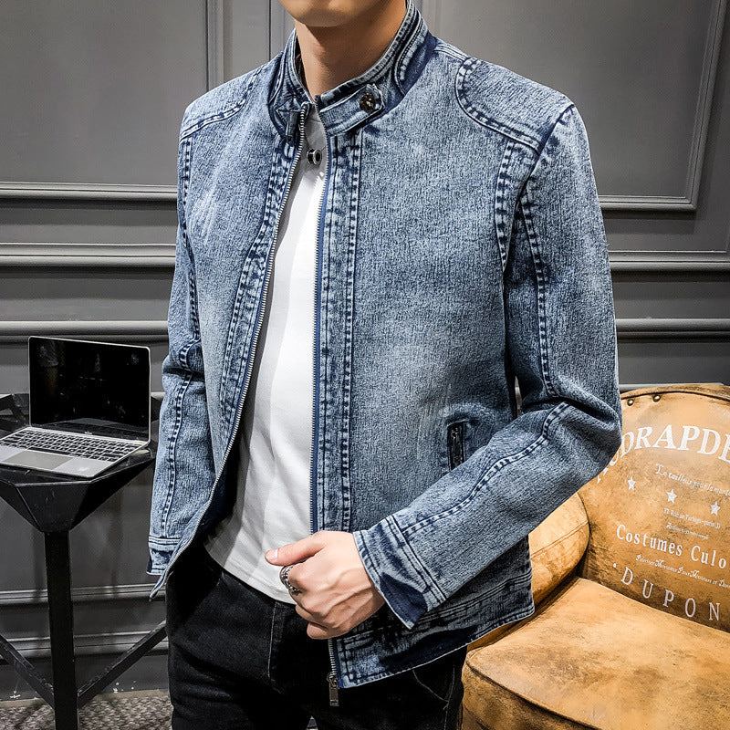 Herren Slim‑Fit Jeansjacke mit Stehkragen und Vintage‑Waschung Drune