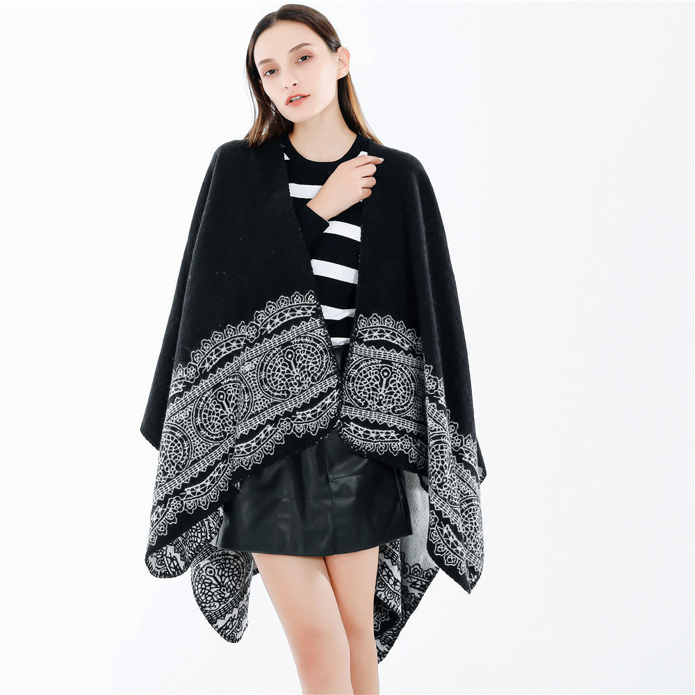 Damen Ornamental gemusterter Ruana‑Poncho mit offenem Kimono‑Fall Drune