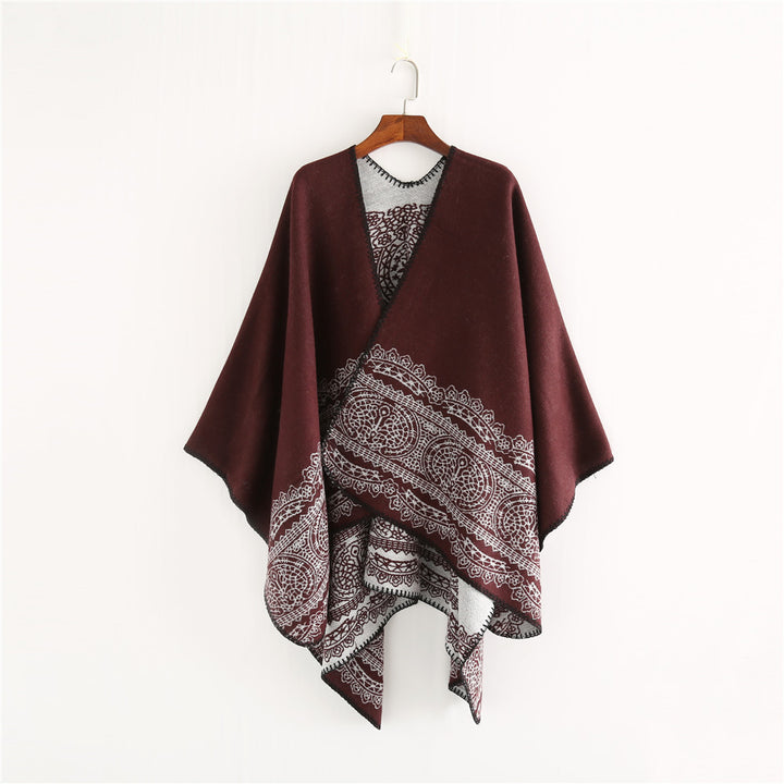 Damen Ornamental gemusterter Ruana‑Poncho mit offenem Kimono‑Fall Drune