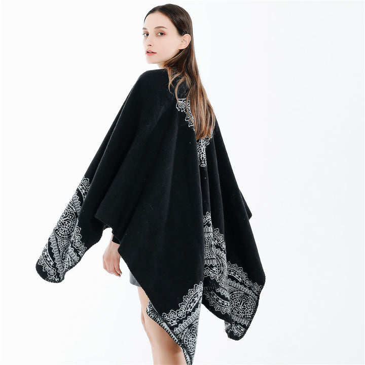 Damen Ornamental gemusterter Ruana‑Poncho mit offenem Kimono‑Fall Drune