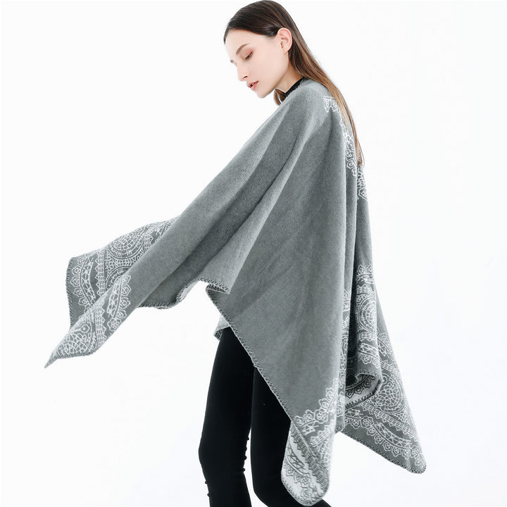 Damen Ornamental gemusterter Ruana‑Poncho mit offenem Kimono‑Fall Drune