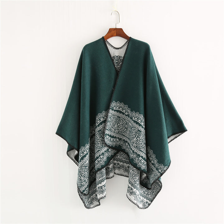 Damen Ornamental gemusterter Ruana‑Poncho mit offenem Kimono‑Fall Drune