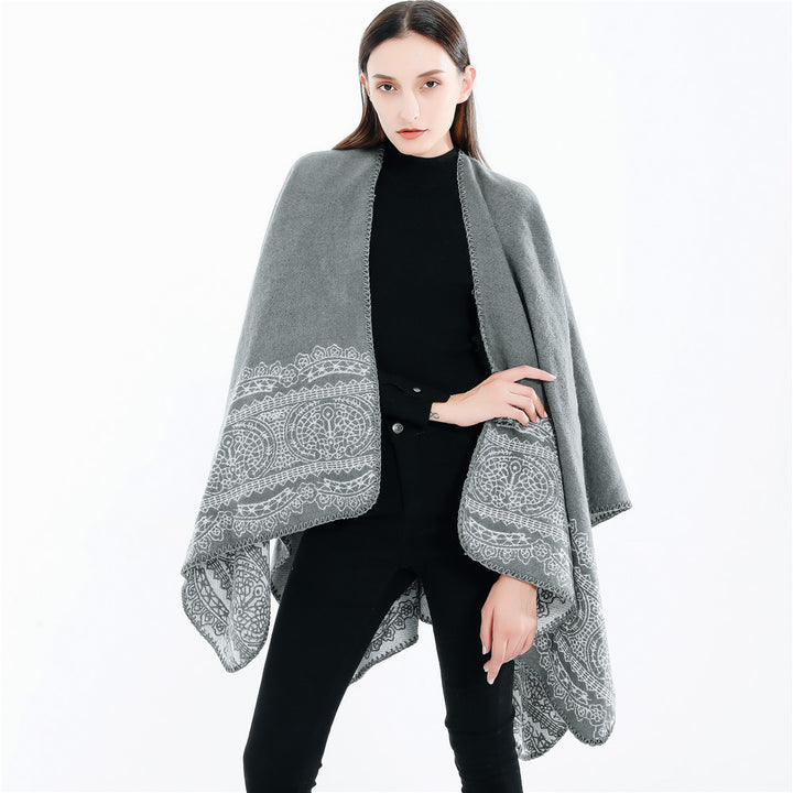 Damen Ornamental gemusterter Ruana‑Poncho mit offenem Kimono‑Fall Drune