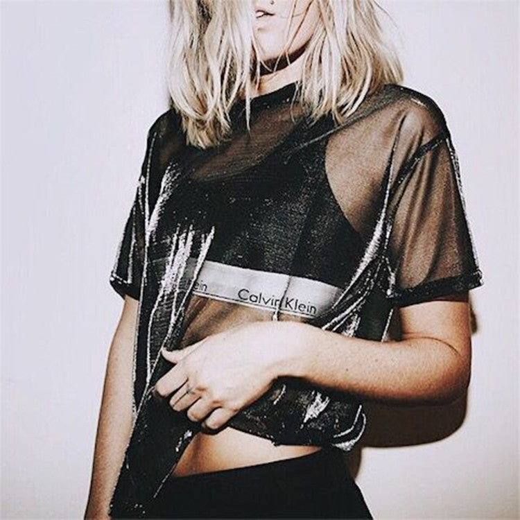 Damen Transparentes T-Shirt mit extravaganten Farbverlauf-Design Drune