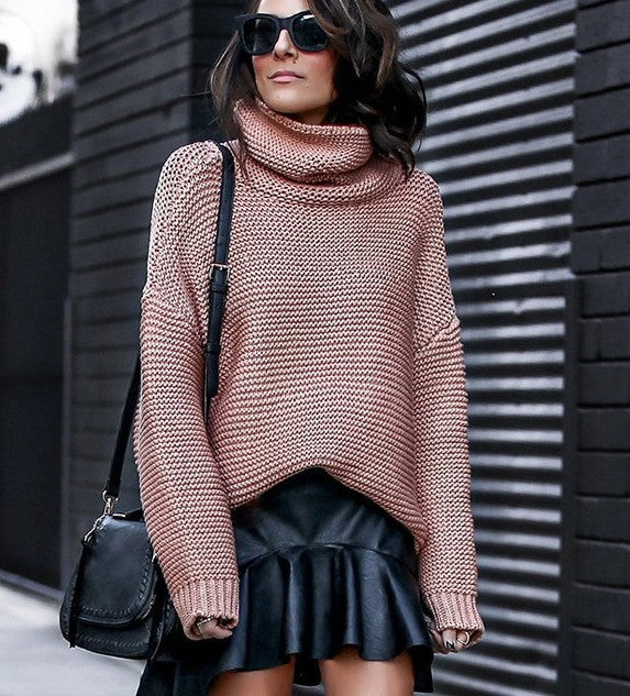 Damen Grobstrickpullover mit hohem Kragen und weiten Ärmeln Drune