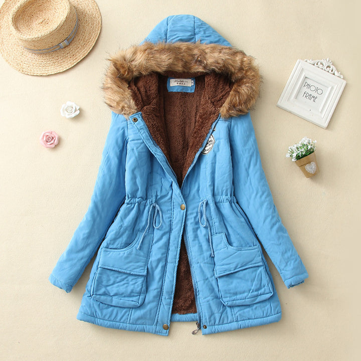 Damen Winterparka mit kuscheligem Teddyfutter, tailliertem Kordelzug und abnehmbarer Kapuze Drune