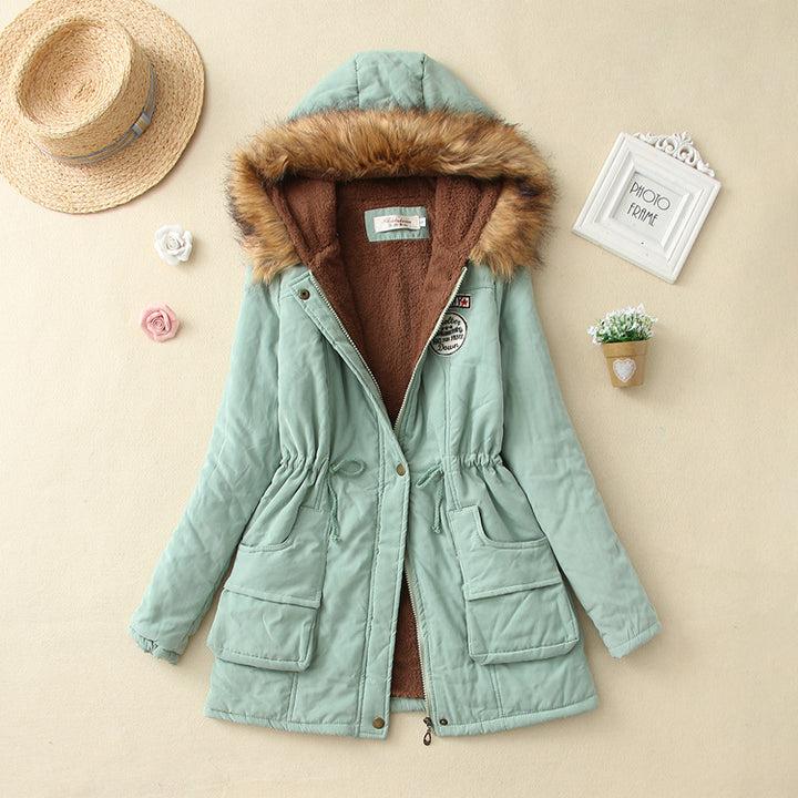 Damen Winterparka mit kuscheligem Teddyfutter, tailliertem Kordelzug und abnehmbarer Kapuze Drune