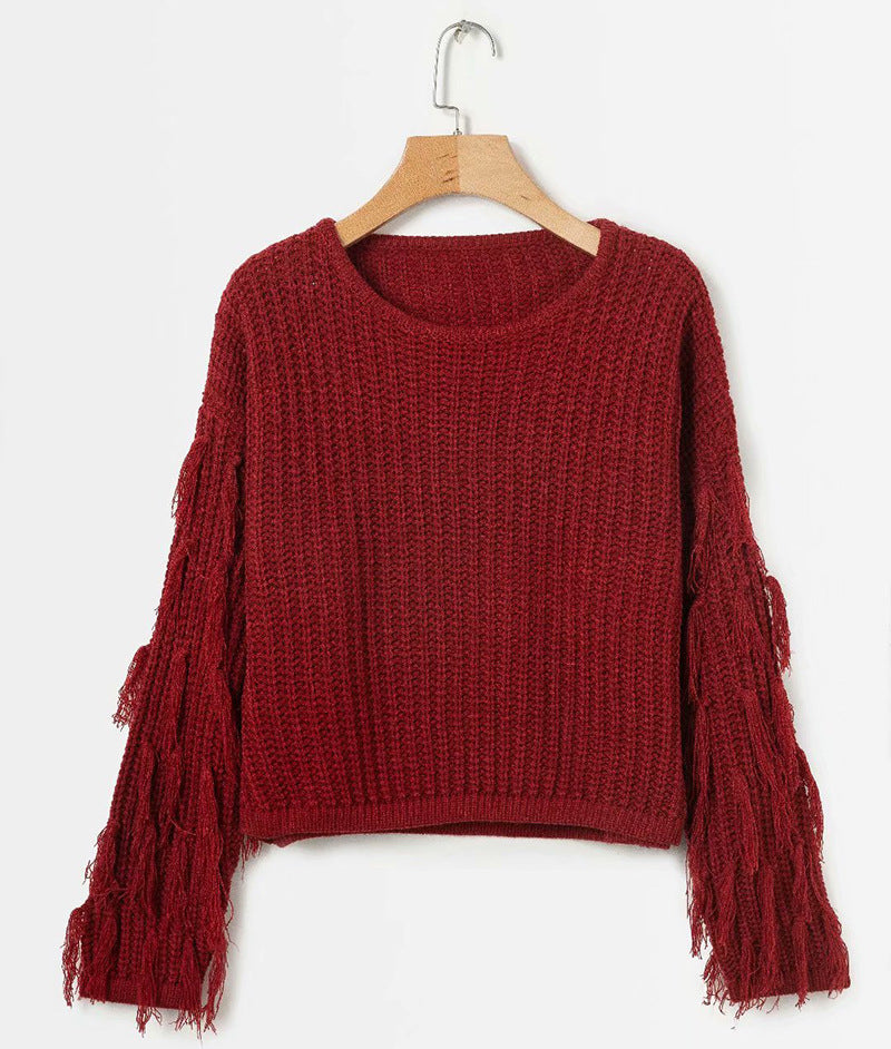 Damen Strickpullover mit fransigen Ärmeln und komfortablem Schnitt Drune