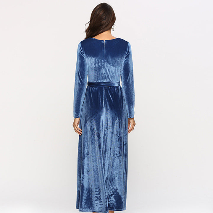 Damen Maxikleid aus Samt mit Taillengürtel und langem A‑Linien‑Rock Drune