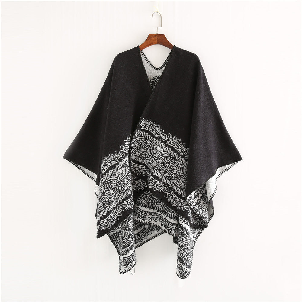 Damen Ornamental gemusterter Ruana‑Poncho mit offenem Kimono‑Fall Drune