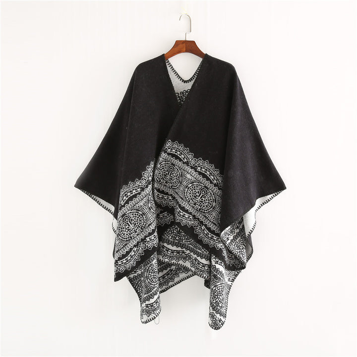 Damen Ornamental gemusterter Ruana‑Poncho mit offenem Kimono‑Fall Drune