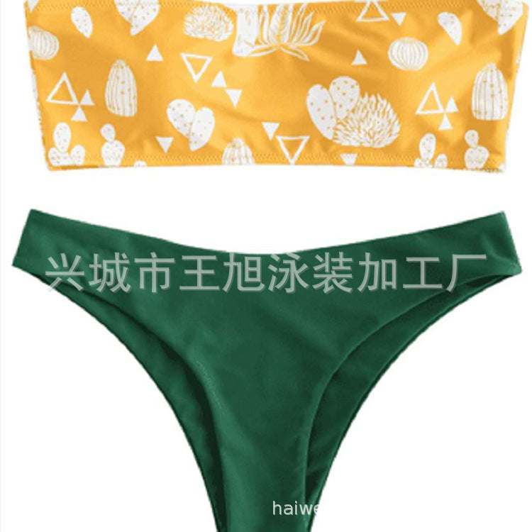 Damen Bandeau-Bikini mit verspieltem Kaktus-Muster Drune